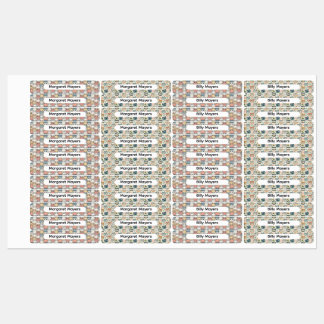 Etiquetas Cute Cat Collage Beige Blue Pink Pattern Name