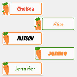 Etiquetas Cute Kawaii Orange Carrots Retângulo Kids Nome