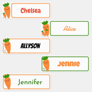 Etiquetas Cute Kawaii Orange Carrots Retângulo Kids Nome