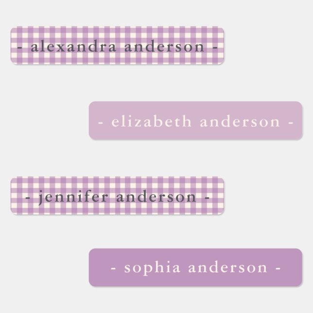 Etiquetas Cute Soft Purple Gingham Kids Waterproof Name (Grupo)
