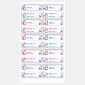 Etiquetas Cute Unicorn Nome Personalizado da Escola