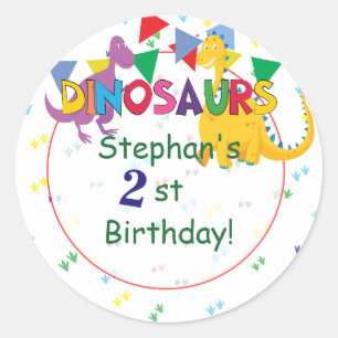 Etiquetas da festa de aniversário do dinossauro e