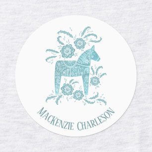 Etiquetas Dala Horse Green e White Custom Name