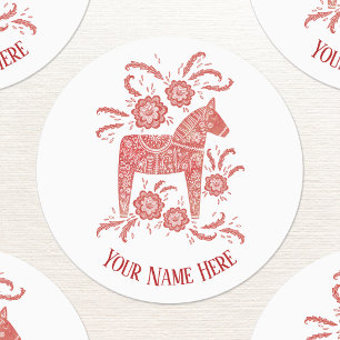 Etiquetas Dala Horse Red e White Custom Name (Nome Personali