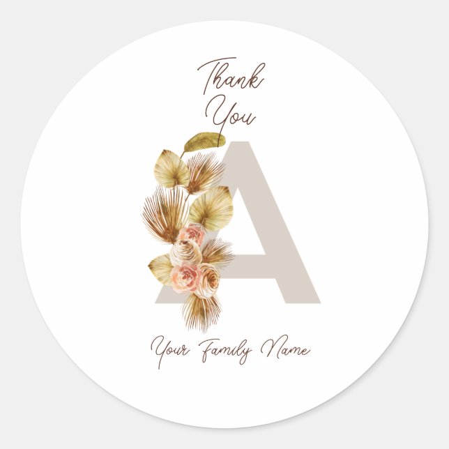 Etiquetas de Agradecimento Boho Personalizadas – T (Frente)