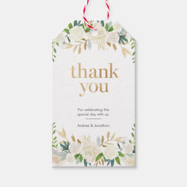 Etiquetas de agradecimento florais brancas (Frente)