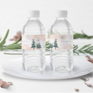 Etiquetas de Água para Chá de Bebê Inverno Rosa Bl