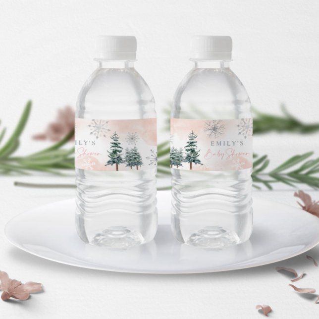 Etiquetas de Água para Chá de Bebê Inverno Rosa Bl (Criador carregado)