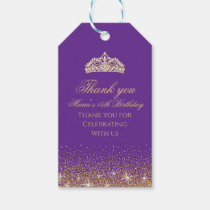 Etiquetas de brilho roxo e dourado, Obrigado