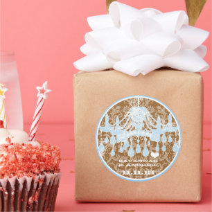 Etiquetas de candelabros de azuis e castanho