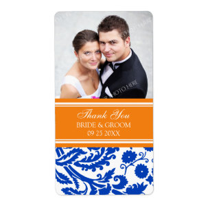 Etiquetas de casamento alaranjadas azuis da foto