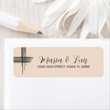 Etiquetas de Casamento Bege Linhas Abstratas