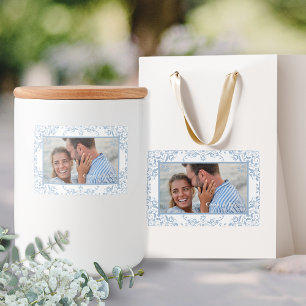 Etiquetas de casamento de Fotografias Azul e Branc