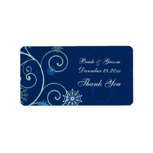 Etiquetas de casamento de Natal Blue Snowflakes