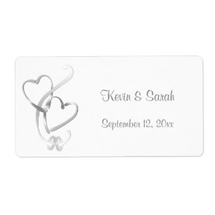 Etiquetas de casamento de prata dos corações