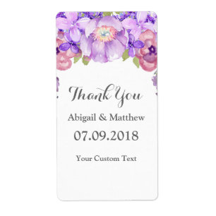 Etiquetas de casamento florais da aguarela roxa