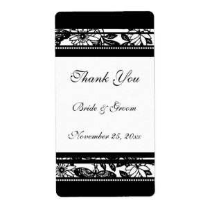 Etiquetas de casamento florais preto e branco