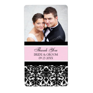 Etiquetas de casamento pretas cor-de-rosa da foto