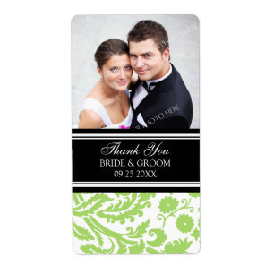 Etiquetas de casamento pretas da foto do damasco