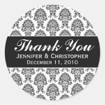 Etiquetas de casamento redondas de Damasco Branco
