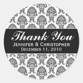 Etiquetas de casamento redondas de Damasco Branco
