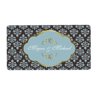 Etiquetas de Casamento tema damasco azul n castanh