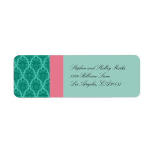 Etiquetas de Casamento tema damasco verde e rosa