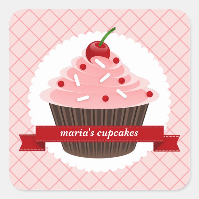 Etiquetas de cozinha de Cupcake rosa (Frente)