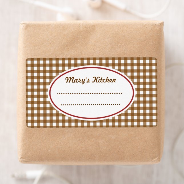 Etiquetas de Cozinha Xadrez Marrom Personalizadas (Insitu)