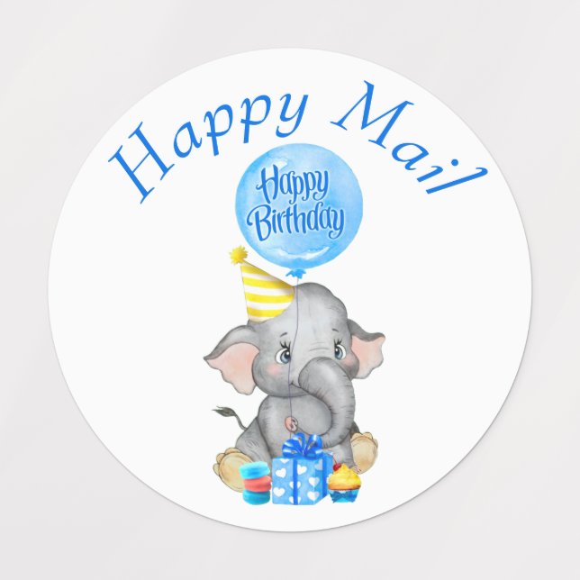 Etiquetas de Elefante de Aniversário (Design 1)