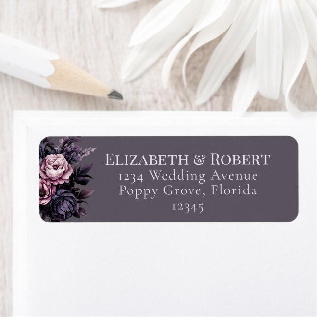 Etiquetas de Endereço de Casamento Floral Ameixa G (Insitu)