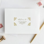 Etiquetas de Endereço de Convidado do Vintage Eleg<br><div class="desc">Estas etiquetas individuais personalizadas de endereços de convidados de casamento em ouro são perfeitas para os envelopes de casamento. Digite os nomes e endereços de convidado individuais. Essas elegantes etiquetas de endereço personalizadas vintage medem pouco mais de 3 1/2 x 1 3/4 polegadas. São uma ajustado perfeita para os envelopes...</div>