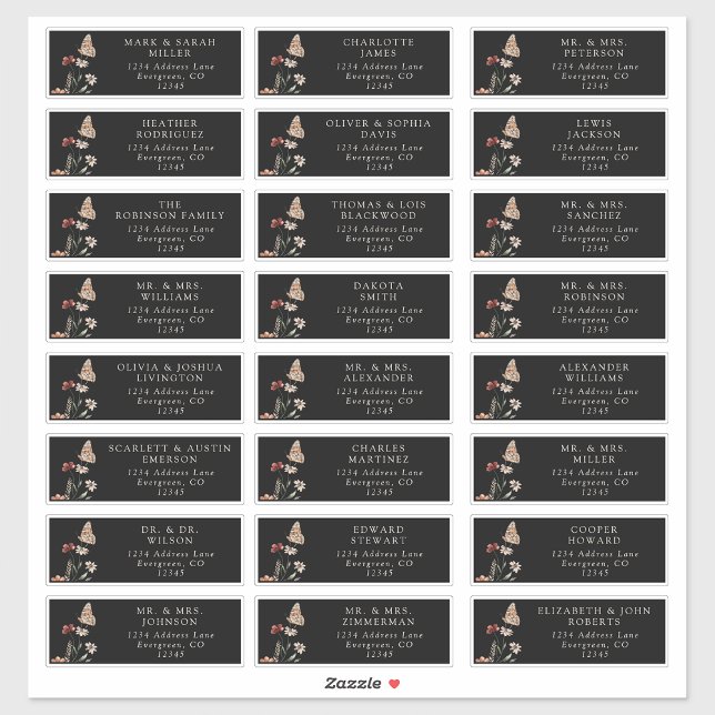 Etiquetas de Endereço de Convidado Pretas (Guest Boho Black Floral Address Labels by Painted Paperie
)