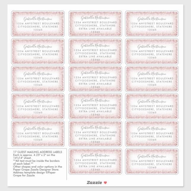 Etiquetas de Endereço de Convidado Rosa cor-de-ros (Folha)