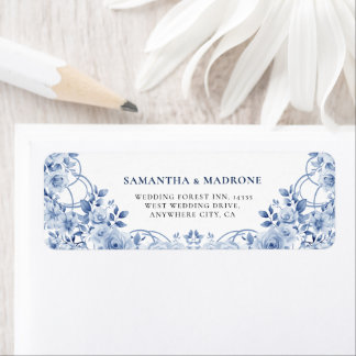 Etiquetas de Endereço de Retorno de Floral Azul Em