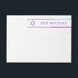 Etiquetas de Endereço de Retorno do Bat Mitzvah |<br><div class="desc">Estrela bonito, roxa e lacrimogênea de David, com etiquetas de endereço de retorno em volta, projetadas para corresponder aos nossos convites modernos de Bat Mitzvah. As etiquetas contêm uma estrela de David com sotaques roxos, lacrimogêneos e prateados em torno das palavras "Bar Mitzvah" e o endereço de retorno. Personalize com...</div>
