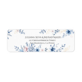 Etiquetas de Endereço de Retorno Floral Azul Elega