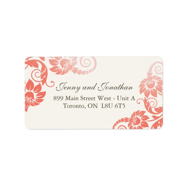 Etiquetas de Endereço Floral de na moda Coral (Frente)