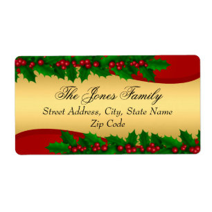 Etiquetas de Endereço Folhas de Azevinho Dourado d