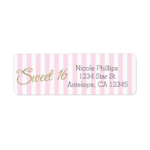 Etiquetas de Endereço Listras Rosa SWEET 16 Brilho