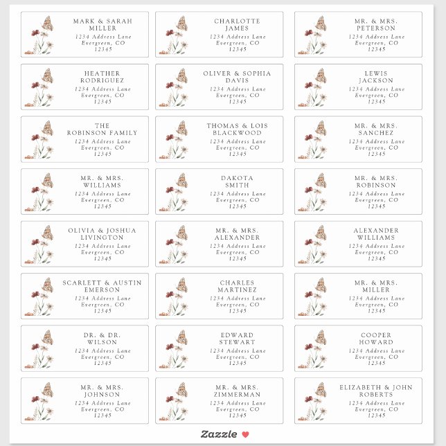 Etiquetas de Endereço Moderno Convidado (Boho White Wildflower Guest Modern Address Labels with Butterfly by Painted Paperie
)