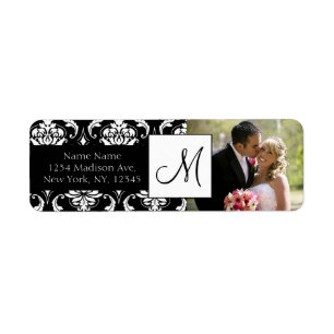 Etiquetas de endereço pretas do casamento da foto