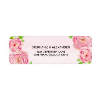 Etiquetas de Endereço Ranunculus de Aquarela Rosa