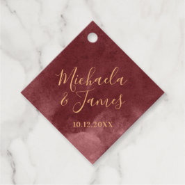 Etiquetas de Favor da Aquarela Dourada e Borgonha