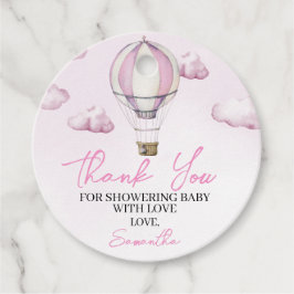 Etiquetas de Favor do Balão de Ar Quente Rosa para
