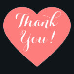 Etiquetas de forma cardíaca com mensagem de obriga<br><div class="desc">Cartazes de forma cardíaca com mensagem de obrigado. Cor de fundo rosa coral ou personalizada. Texto de script elegante. Seletor de envelope perfeito ou etiqueta de favorito de casamento para agradecer convidados. Obrigado,  meu coração.</div>