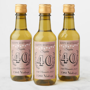 Etiquetas de Mini Vinho aniversário de 40 anos Per