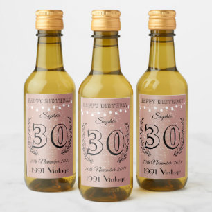 Etiquetas de Mini Vinho Dourado aniversário de 30