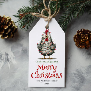Etiquetas de Natal de Frangos com Aquarela Excêntr