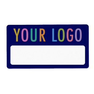 Etiquetas de nome azuis com logotipo comercial